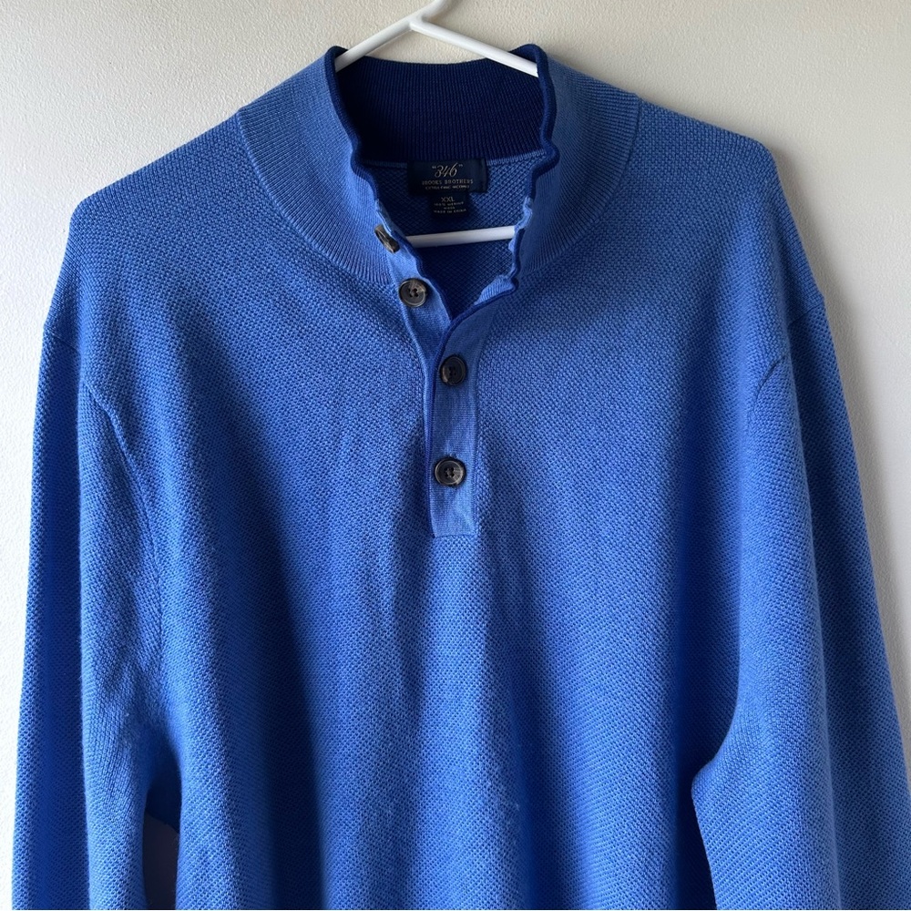 Brooks Brothers 100% Merino Wool 1/4 Button Up Pullover Sweater Blue XXL